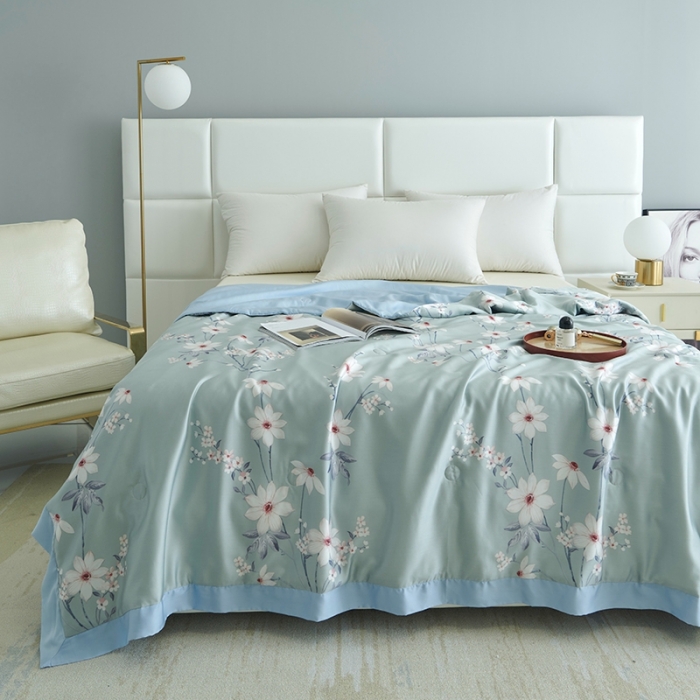 91家纺网 家纺一手货源 找家纺 时亿 2022新款80支天丝印花单夏被夏凉被空调被直播款 悦琦-蓝