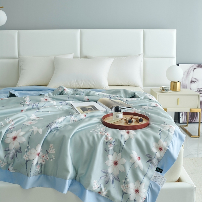 91家纺网 家纺一手货源 找家纺 时亿 2022新款80支天丝印花单夏被夏凉被空调被直播款 悦琦-蓝