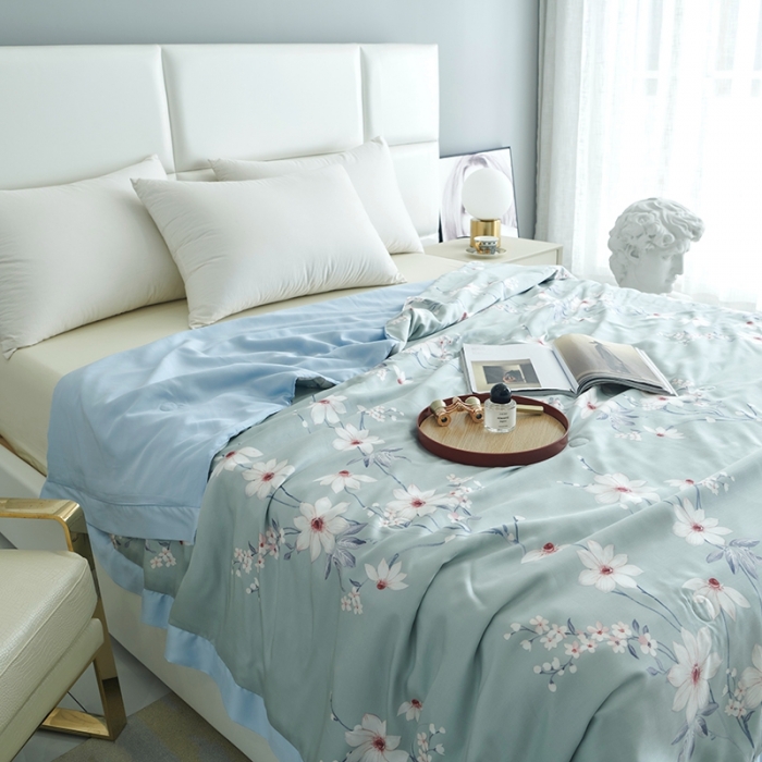 91家纺网 家纺一手货源 找家纺 时亿 2022新款80支天丝印花单夏被夏凉被空调被直播款 悦琦-蓝