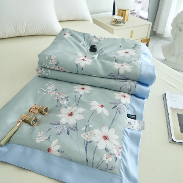 91家纺网 家纺一手货源 找家纺 时亿 2022新款80支天丝印花单夏被夏凉被空调被直播款 悦琦-蓝