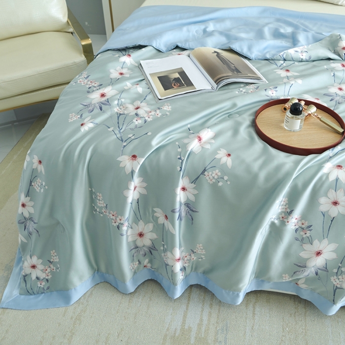 91家纺网 家纺一手货源 找家纺 时亿 2022新款80支天丝印花单夏被夏凉被空调被直播款 悦琦-蓝