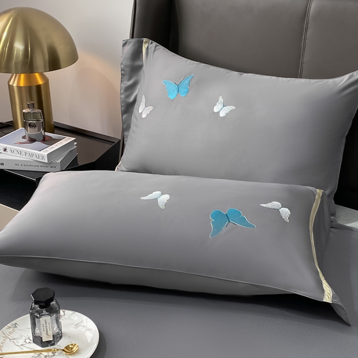 91家纺网 家纺一手货源 找家纺 眠帛家居 2022新款水洗天丝四件套蝶梦系列 蝶梦高级灰