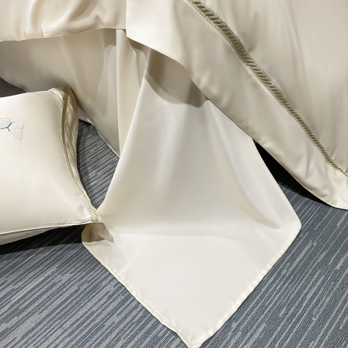 91家纺网 家纺一手货源 找家纺 眠帛家居 2022新款水洗天丝四件套蝶梦系列 蝶梦奶黄