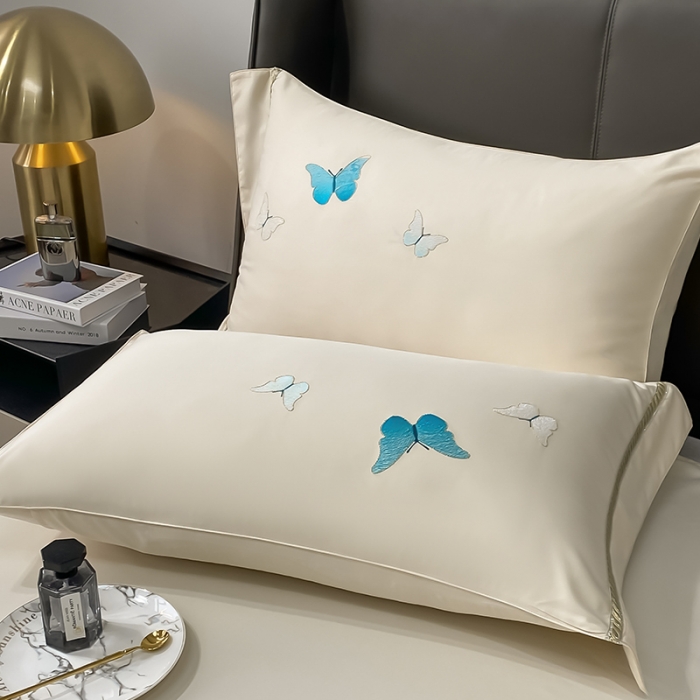 91家纺网 家纺一手货源 找家纺 眠帛家居 2022新款水洗天丝四件套蝶梦系列 蝶梦奶黄