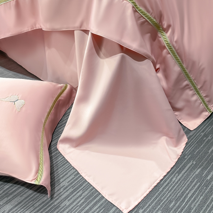 91家纺网 家纺一手货源 找家纺 眠帛家居 2022新款水洗天丝四件套蝶梦系列 蝶梦奶油粉