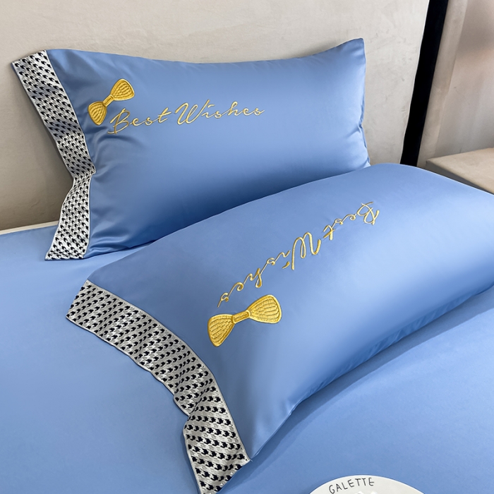 91家纺网 家纺一手货源 找家纺 眠帛家居  2022新款水洗天丝四件套元气熊系列 元气熊-蓝