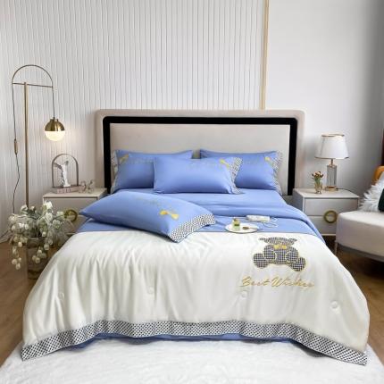 91家纺网 家纺一手货源 找家纺 (总) 眠帛家居 2022新款元气熊刺绣夏被四件套