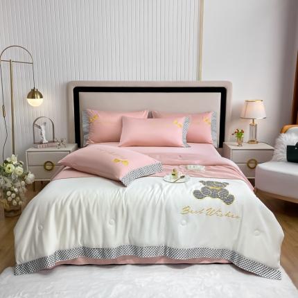 眠帛家居 2022新款元气熊刺绣夏被四件套 元气熊粉