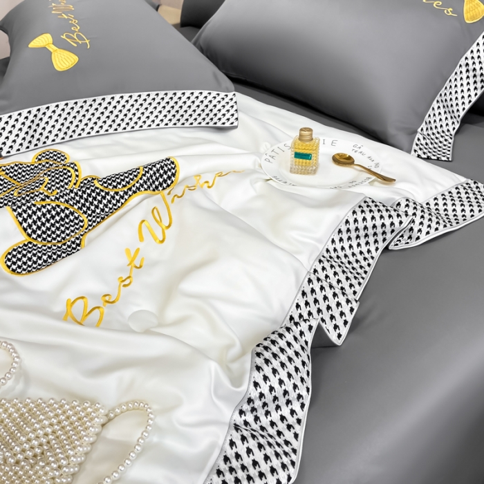 91家纺网 家纺一手货源 找家纺 眠帛家居 2022新款元气熊刺绣夏被四件套 元气熊灰