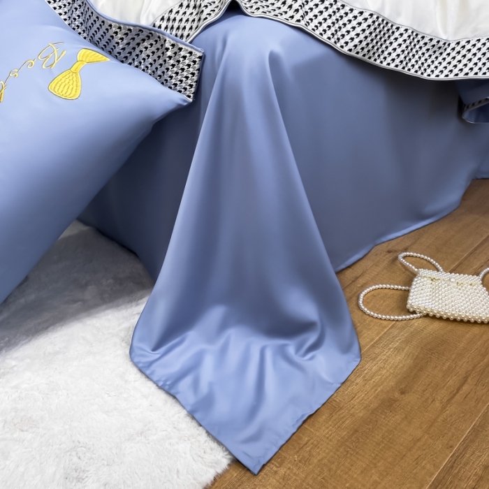 91家纺网 家纺一手货源 找家纺 眠帛家居 2022新款元气熊刺绣夏被四件套 元气熊蓝
