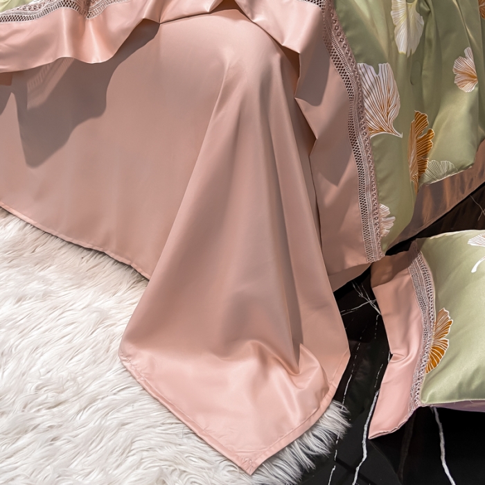 91家纺网 家纺一手货源 找家纺 2022新款 镂空水洗天丝夏被四件套 缤纷杏叶