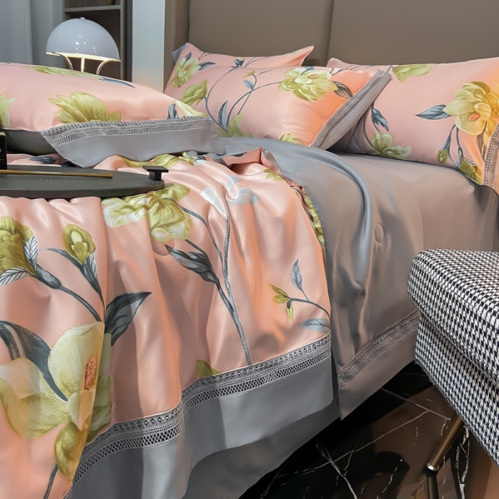 91家纺网 家纺一手货源 找家纺 2022新款 镂空水洗天丝夏被四件套 国色天香