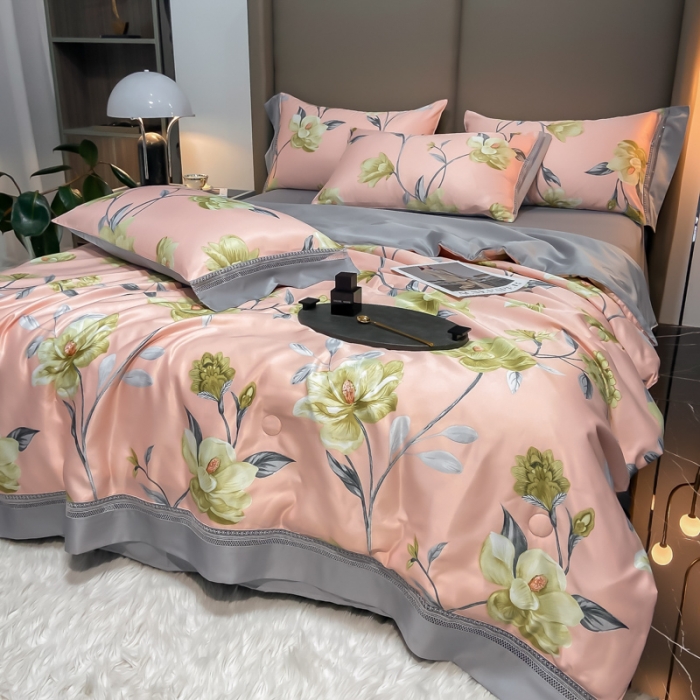 91家纺网 家纺一手货源 找家纺 2022新款 镂空水洗天丝夏被四件套 国色天香