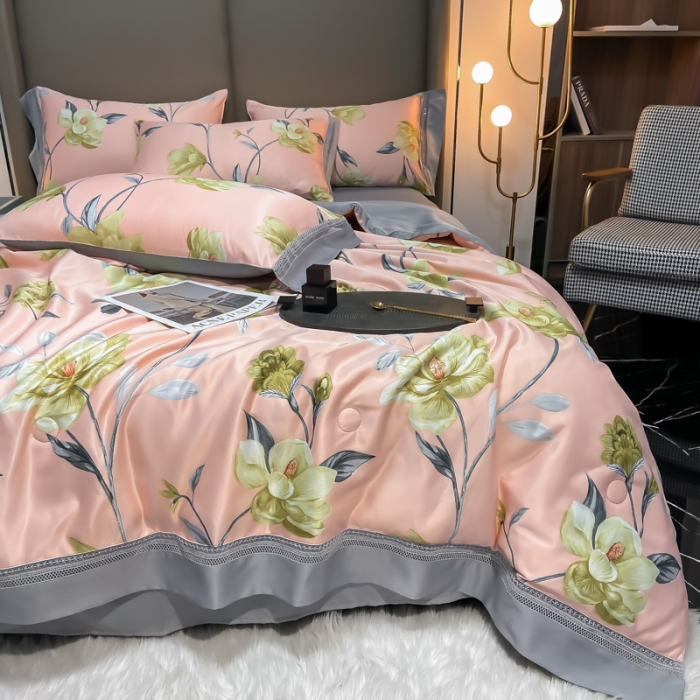 91家纺网 家纺一手货源 找家纺 2022新款 镂空水洗天丝夏被四件套 国色天香