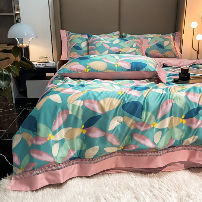 91家纺网 家纺一手货源 找家纺 2022新款 镂空水洗天丝夏被四件套 花舞恋人