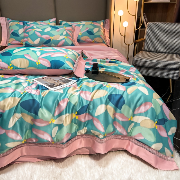 91家纺网 家纺一手货源 找家纺 2022新款 镂空水洗天丝夏被四件套 花舞恋人