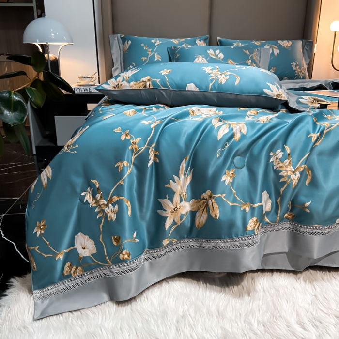 91家纺网 家纺一手货源 找家纺 2022新款 镂空水洗天丝夏被四件套 锦绣花园