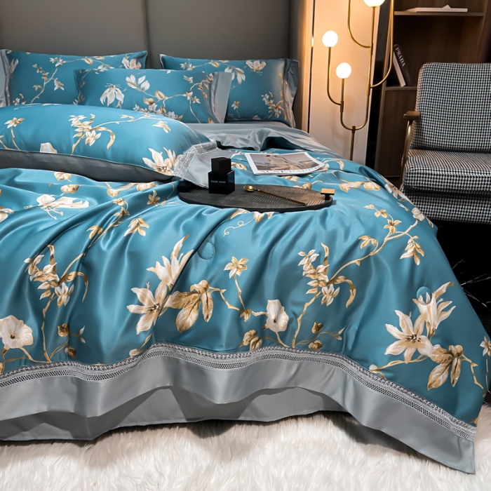 91家纺网 家纺一手货源 找家纺 2022新款 镂空水洗天丝夏被四件套 锦绣花园