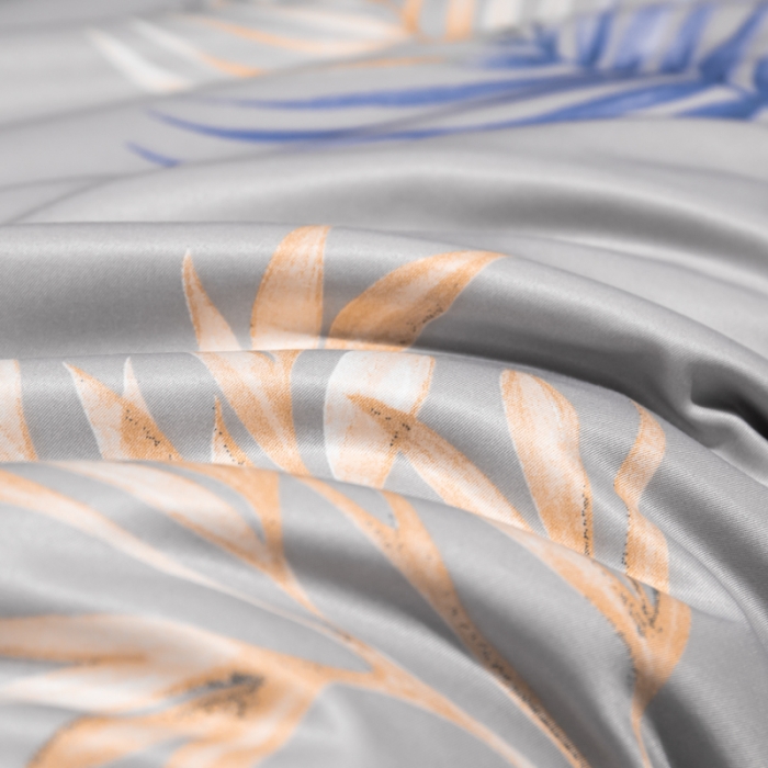 91家纺网 家纺一手货源 找家纺 2022新款 镂空水洗天丝夏被四件套 蓝色羽叶