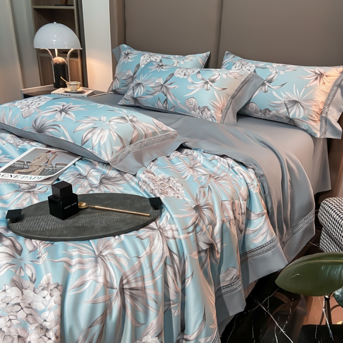 91家纺网 家纺一手货源 找家纺 2022新款 镂空水洗天丝夏被四件套 浅语初开