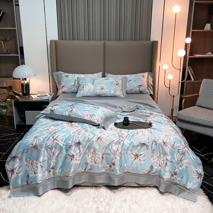 91家纺网 家纺一手货源 找家纺 2022新款 镂空水洗天丝夏被四件套 浅语初开