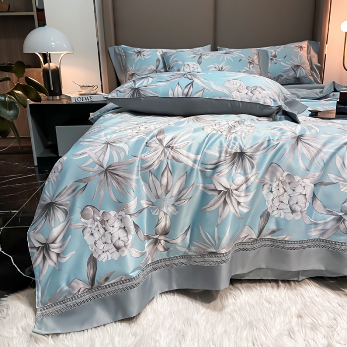 91家纺网 家纺一手货源 找家纺 2022新款 镂空水洗天丝夏被四件套 浅语初开