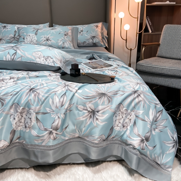 91家纺网 家纺一手货源 找家纺 2022新款 镂空水洗天丝夏被四件套 浅语初开