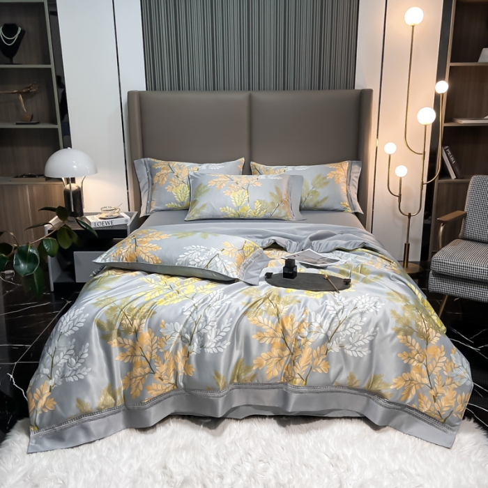 91家纺网 家纺一手货源 找家纺 2022新款 镂空水洗天丝夏被四件套 秋日森林