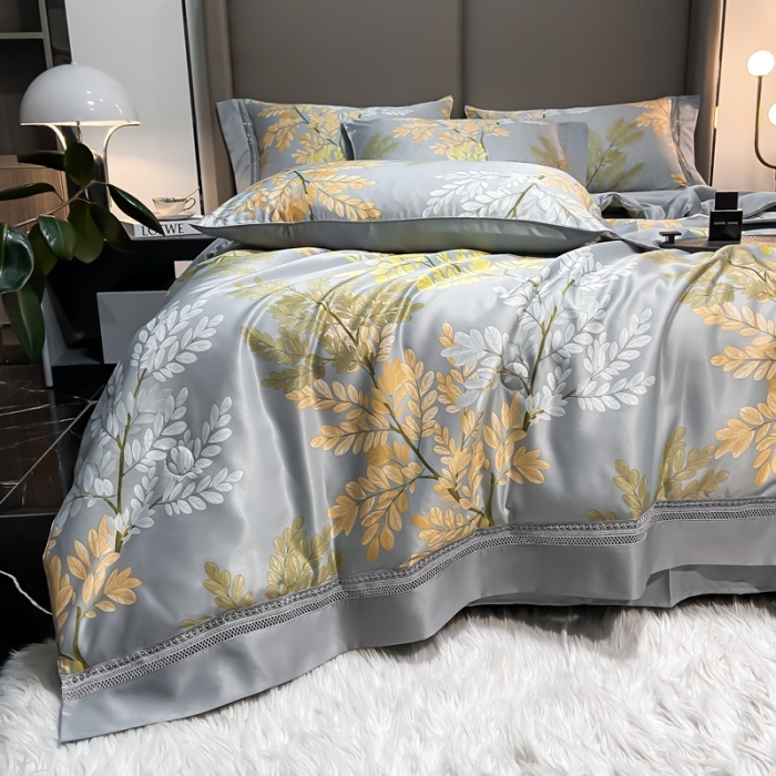 91家纺网 家纺一手货源 找家纺 2022新款 镂空水洗天丝夏被四件套 秋日森林