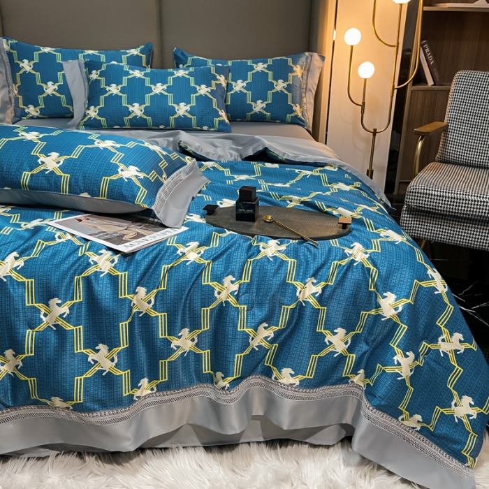 91家纺网 家纺一手货源 找家纺 2022新款 镂空水洗天丝夏被四件套 英伦风尚