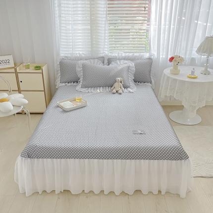 91家纺网 家纺一手货源 找家纺 吾秀冰豆豆席凉感软席床裙公主冰丝席三件套冰凉感豆豆席凉席公主灰