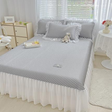 吾秀冰豆豆席凉感软席床裙公主冰丝席三件套冰凉感豆豆席凉席公主灰