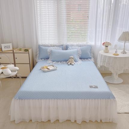 91家纺网 家纺一手货源 找家纺 吾秀冰豆豆席凉感软席床裙公主冰丝席三件套冰凉感豆豆席凉席公主蓝