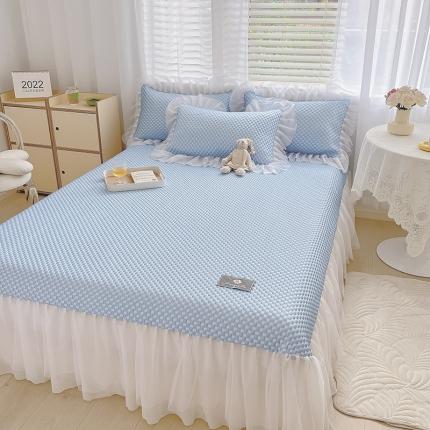 吾秀冰豆豆席凉感软席床裙公主冰丝席三件套冰凉感豆豆席凉席公主蓝