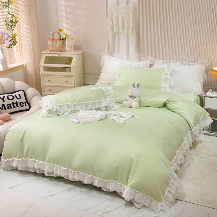 91家纺网 家纺一手货源 找家纺 艾米家居 2025新款韩版水洗真丝四件套-淡雅-薄荷绿