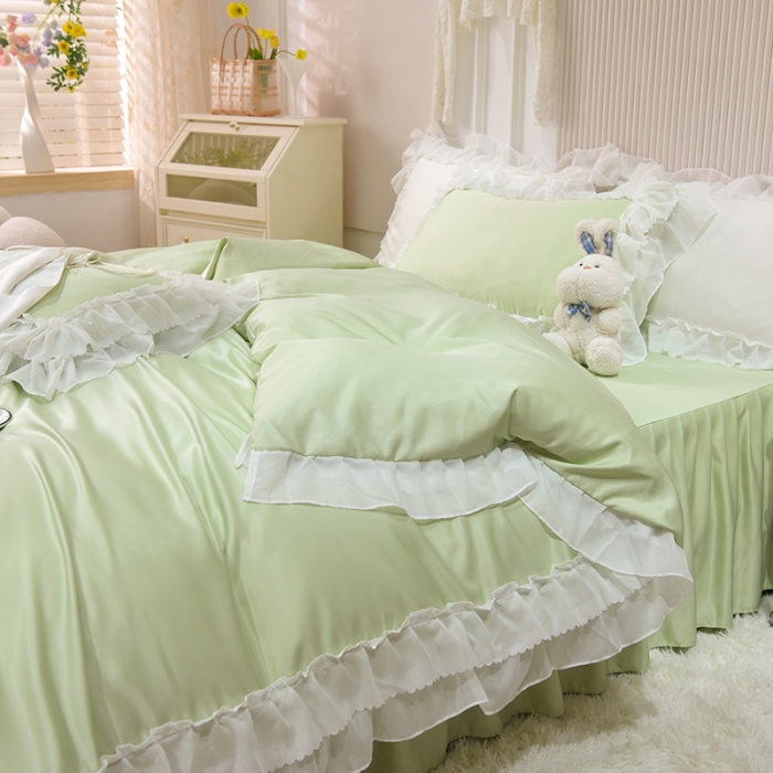 91家纺网 家纺一手货源 找家纺 艾米家居 2025新款韩版水洗真丝四件套-淡雅-薄荷绿