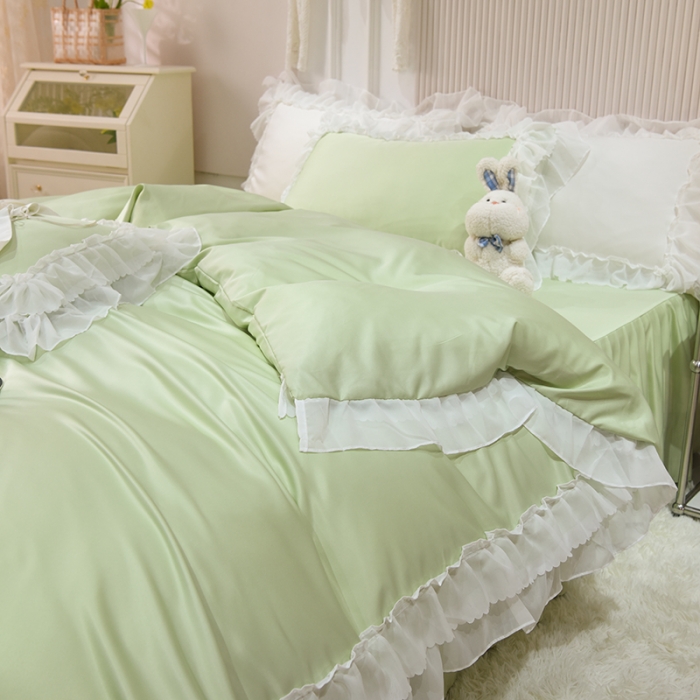 91家纺网 家纺一手货源 找家纺 艾米家居 2025新款韩版水洗真丝四件套-淡雅-薄荷绿