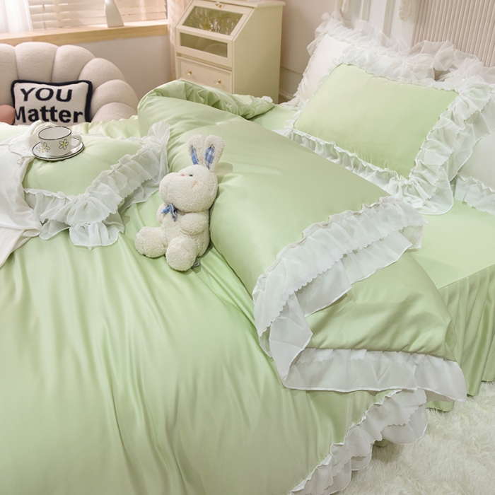 91家纺网 家纺一手货源 找家纺 艾米家居 2025新款韩版水洗真丝四件套-淡雅-薄荷绿