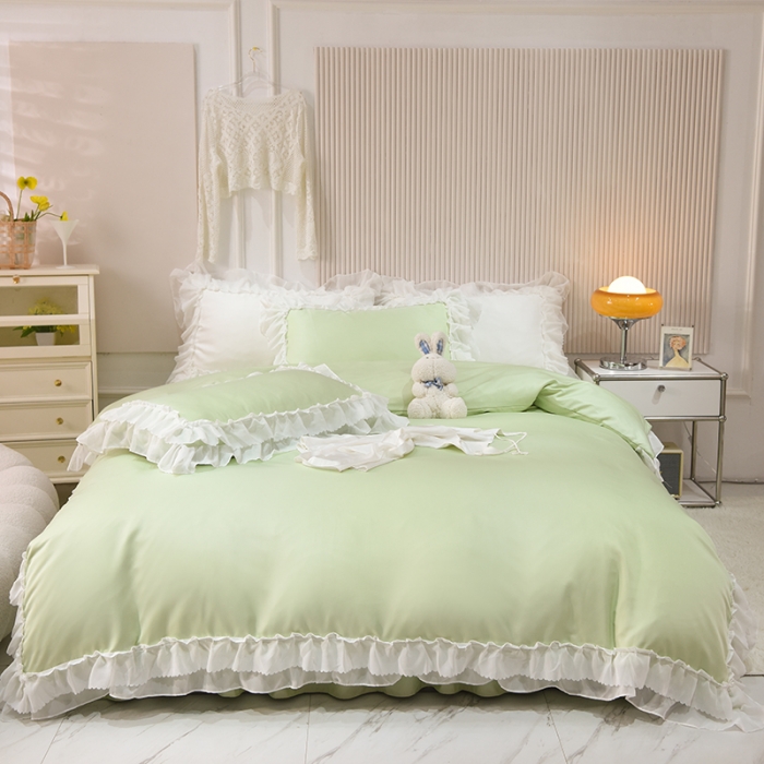 91家纺网 家纺一手货源 找家纺 艾米家居 2025新款韩版水洗真丝四件套-淡雅-薄荷绿