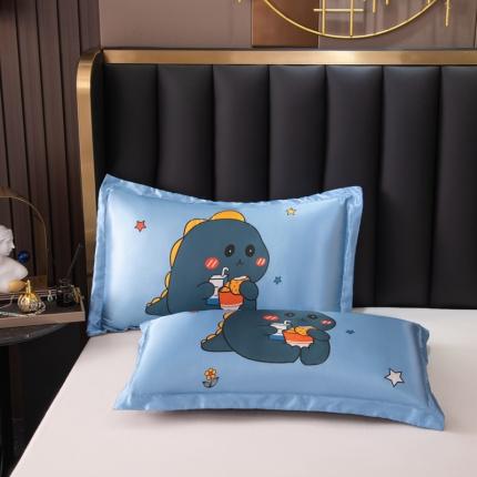 91家纺网 家纺一手货源 找家纺 新款大版冰丝枕套一对装 小恐龙