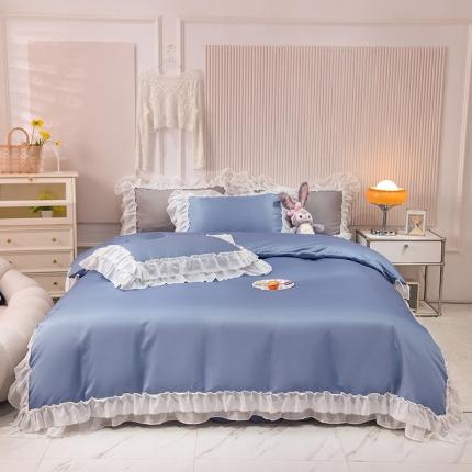艾米家居 2025新款韩版水洗真丝四件套-淡雅-宾利蓝