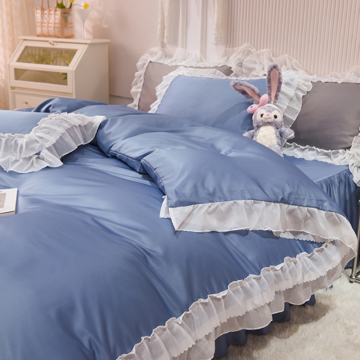 91家纺网 家纺一手货源 找家纺 艾米家居 2025新款韩版水洗真丝四件套-淡雅-宾利蓝