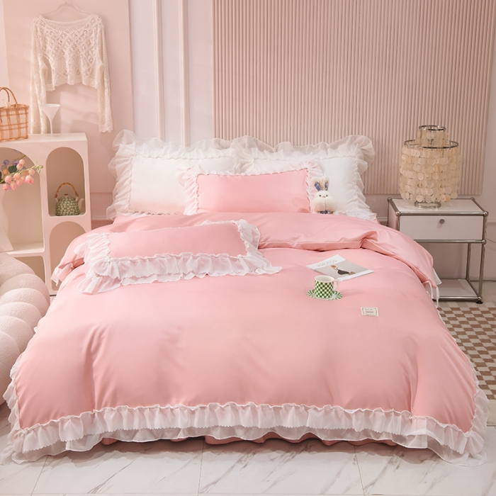 91家纺网 家纺一手货源 找家纺 艾米家居 2025新款韩版水洗真丝四件套-淡雅-豆沙