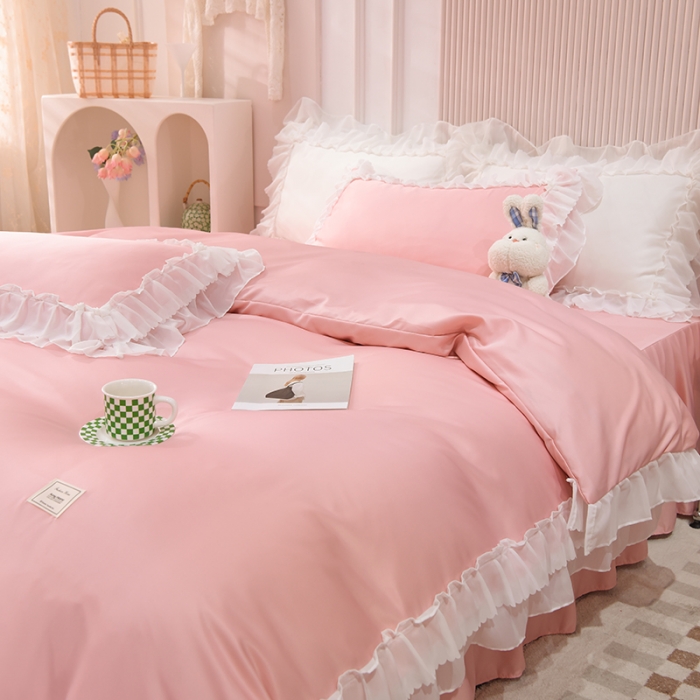 91家纺网 家纺一手货源 找家纺 艾米家居 2025新款韩版水洗真丝四件套-淡雅-豆沙