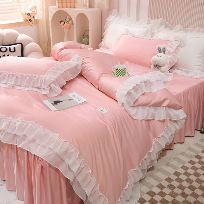 91家纺网 家纺一手货源 找家纺 艾米家居 2025新款韩版水洗真丝四件套-淡雅-豆沙