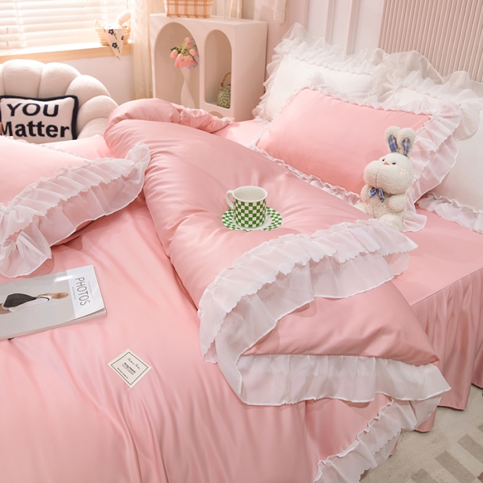 91家纺网 家纺一手货源 找家纺 艾米家居 2025新款韩版水洗真丝四件套-淡雅-豆沙