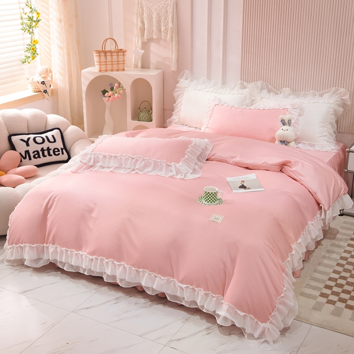 91家纺网 家纺一手货源 找家纺 艾米家居 2025新款韩版水洗真丝四件套-淡雅-豆沙