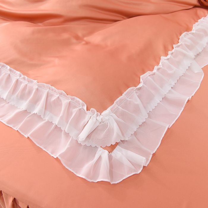 91家纺网 家纺一手货源 找家纺 艾米家居 2025新款韩版水洗真丝四件套-淡雅-橘色