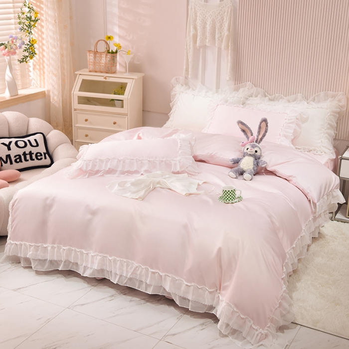 91家纺网 家纺一手货源 找家纺 艾米家居 2025新款韩版水洗真丝四件套-淡雅-蜜桃粉