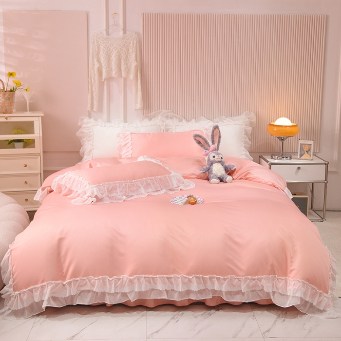 91家纺网 家纺一手货源 找家纺 艾米家居 2025新款韩版水洗真丝四件套-淡雅-玉色